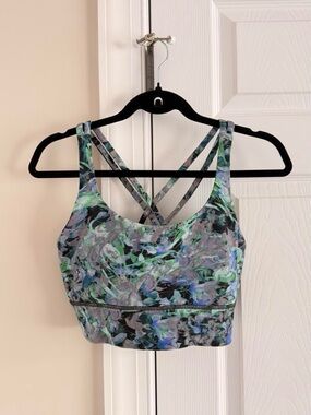 lululemon athletica Green Blue Floral-Print Strappy Sports Bra